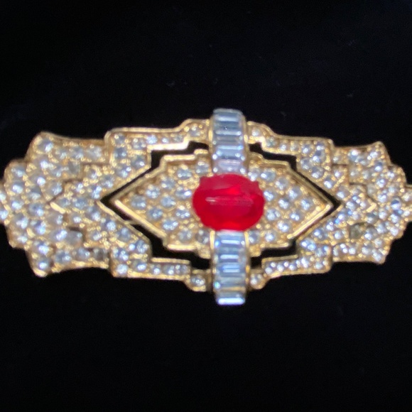 Sparkling Kenneth Lane “Ruby” Crystal Art Deco Brooch - Picture 1 of 6
